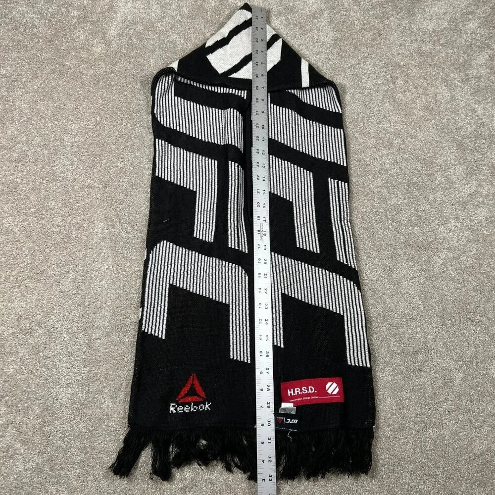 Reebok Unisex One Size Black White Knit Winter Fringe MMA Fan UFC Logo Scarf NWT